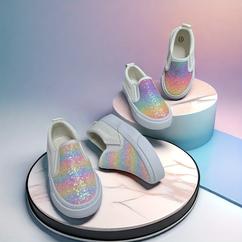 Girls Rainbow Gradient Canvas Sneakers Lightweight Casual Shoes for Kids