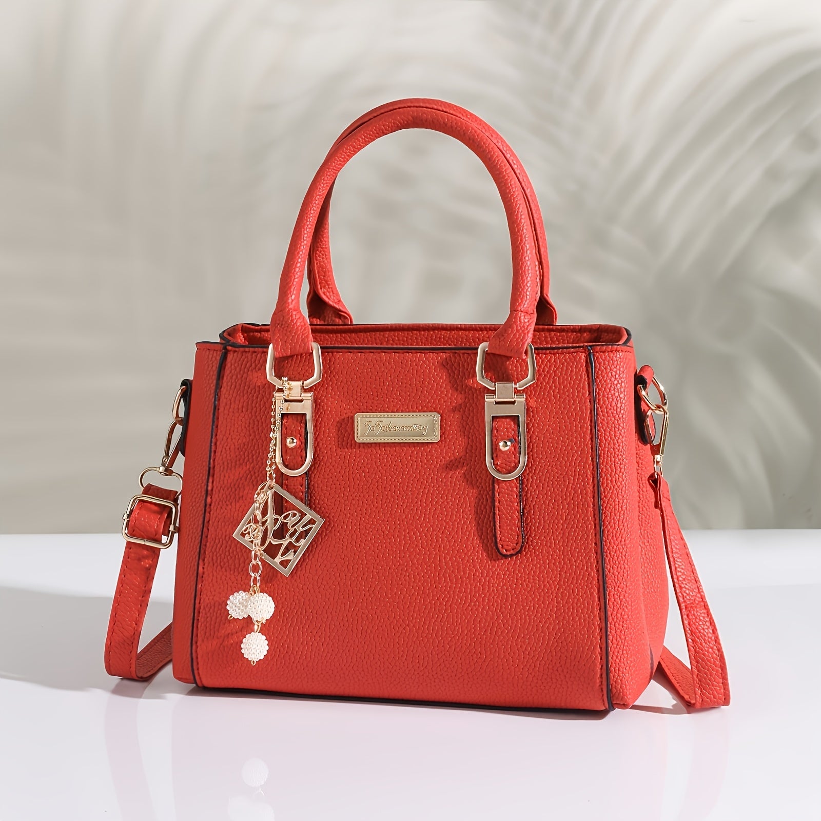 Black Lychee Pattern Tote Bag with Adjustable Strap for Daily Use