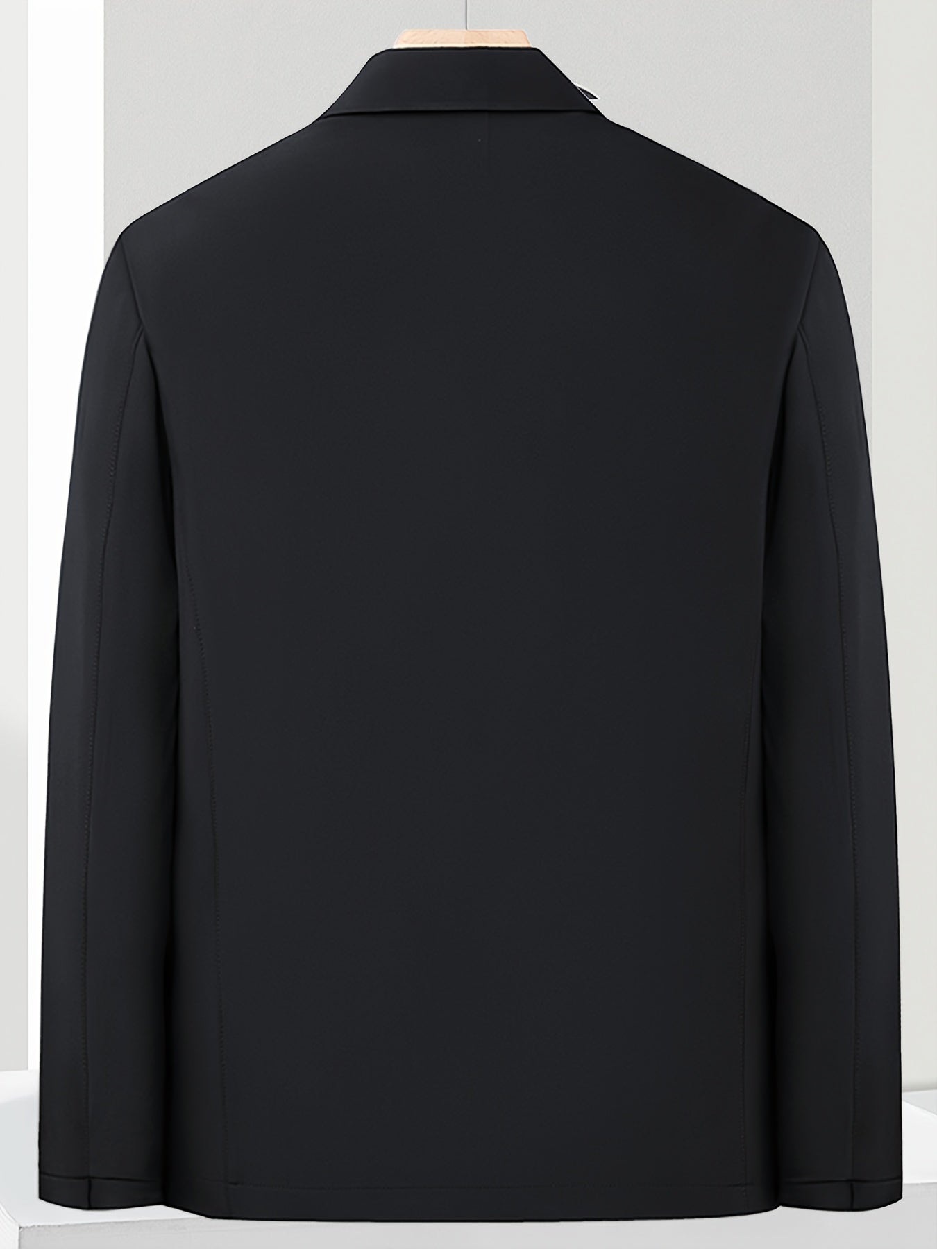 Мужская однотонная полиэстеровая куртка классического кроя с длинными рукавами, лацканами, молнией, повседневная, для всех сезонов