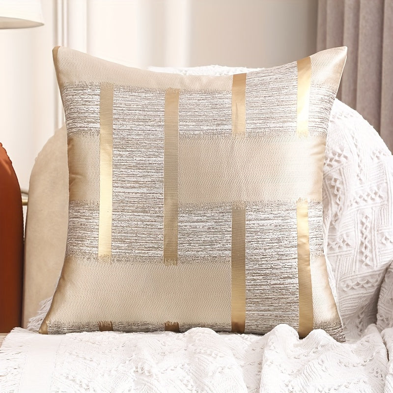 Set of 2 Geometric Pattern Silk Jacquard Throw Pillow Covers Black White Gold for Living Room Sofa Decor