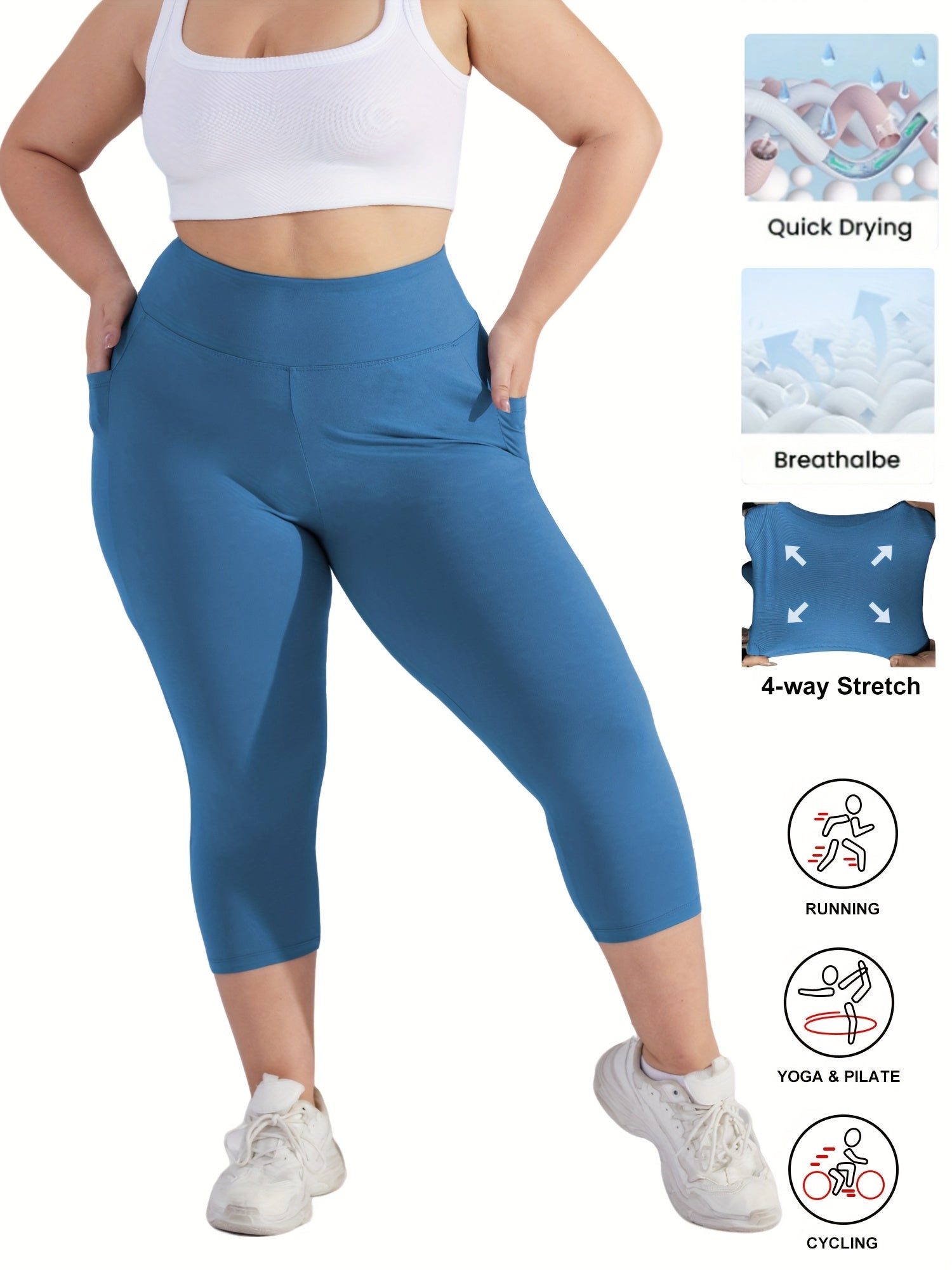 Plus Size High-Waisted Capri Pants Tummy Control Summer Comfortable Elastic