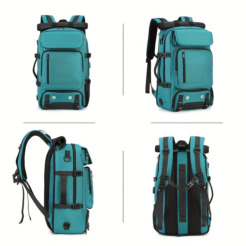 Black Waterproof Hiking Backpack with Shoe Compartment and Adjustable Straps