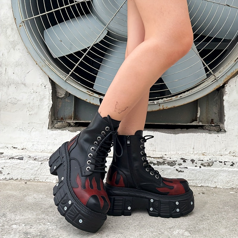 Women's Black Leather Ankle Boots with High Heels and Metal Decor