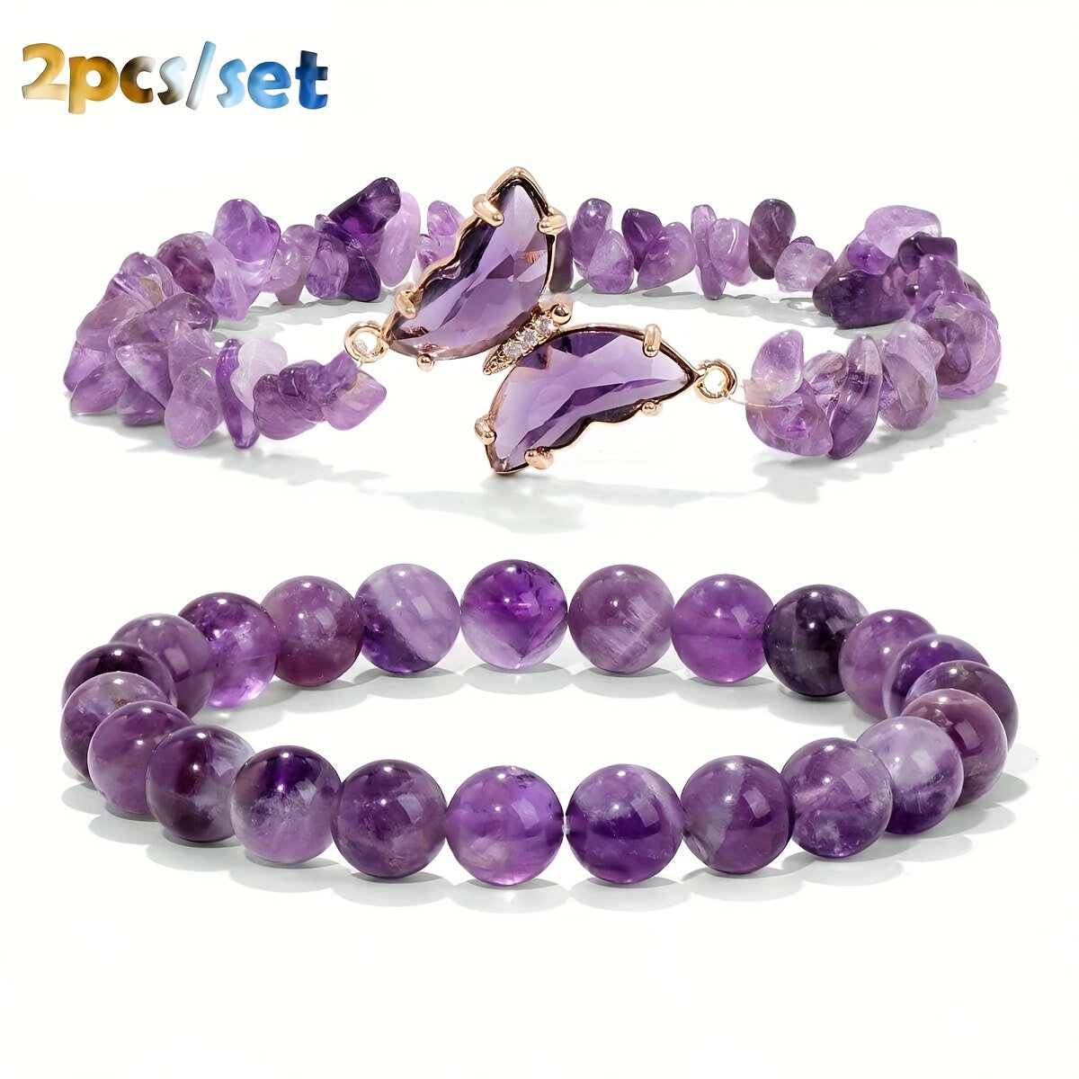 Amethyst Bead and Pebble Butterfly Bracelet for Women Trendy Hand Jewelry Gift