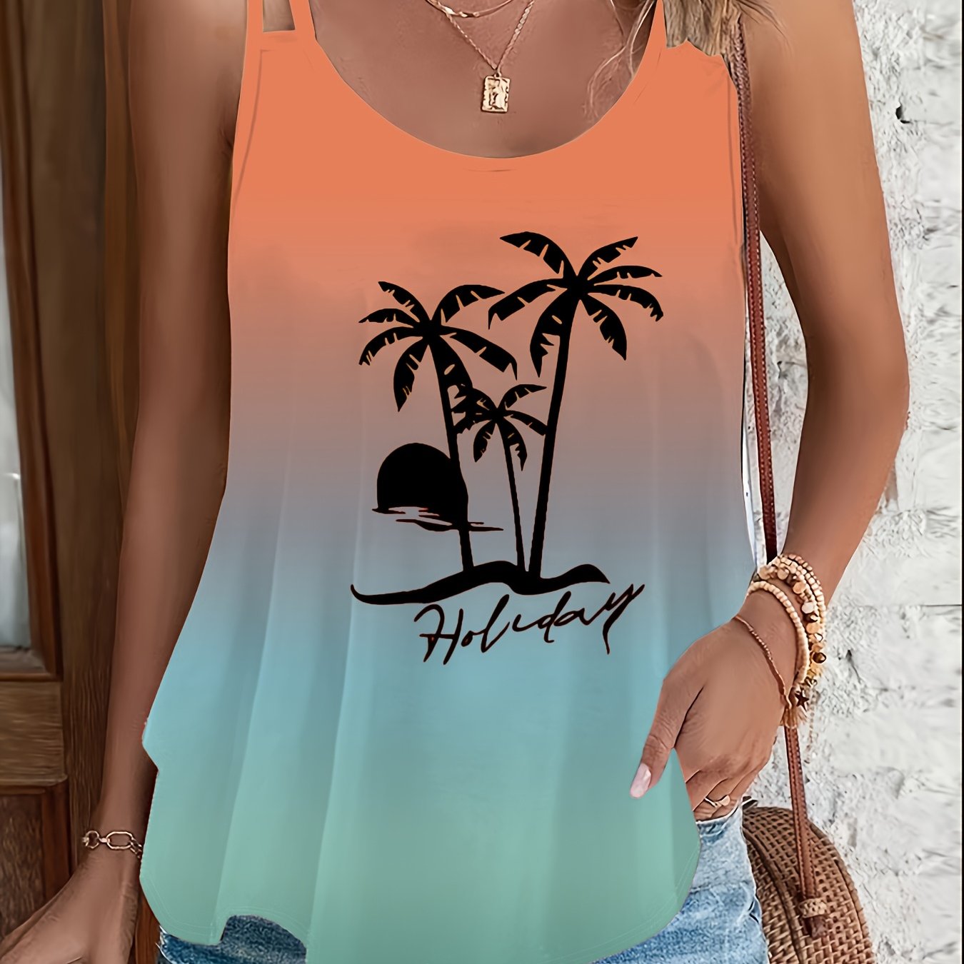 Женская градиентная майка-топ с принтом кокосового дерева