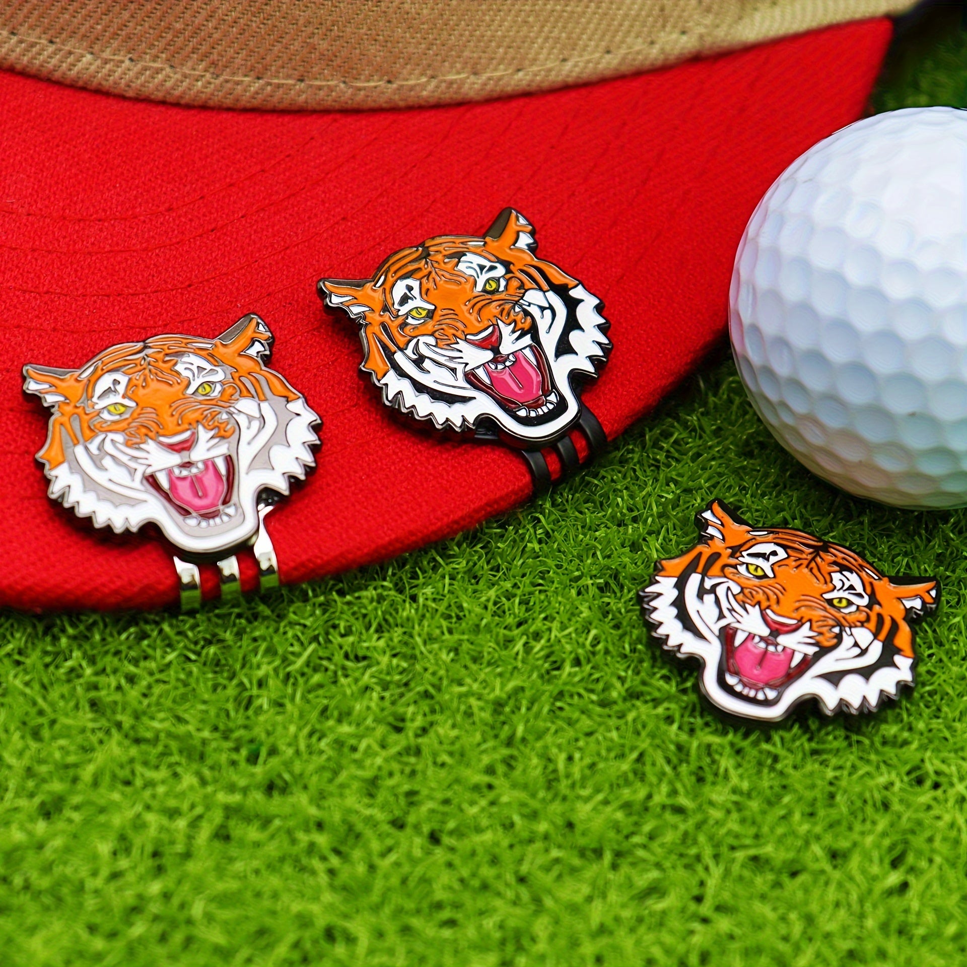 Golf Hat Clip and Ball Marker Set with Tiger Head Design Magnetic Clip for Golfers