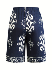 Широкие женские шорты макси с цветочным принтом Navy White, повседневные, летние, для пляжного отдыха