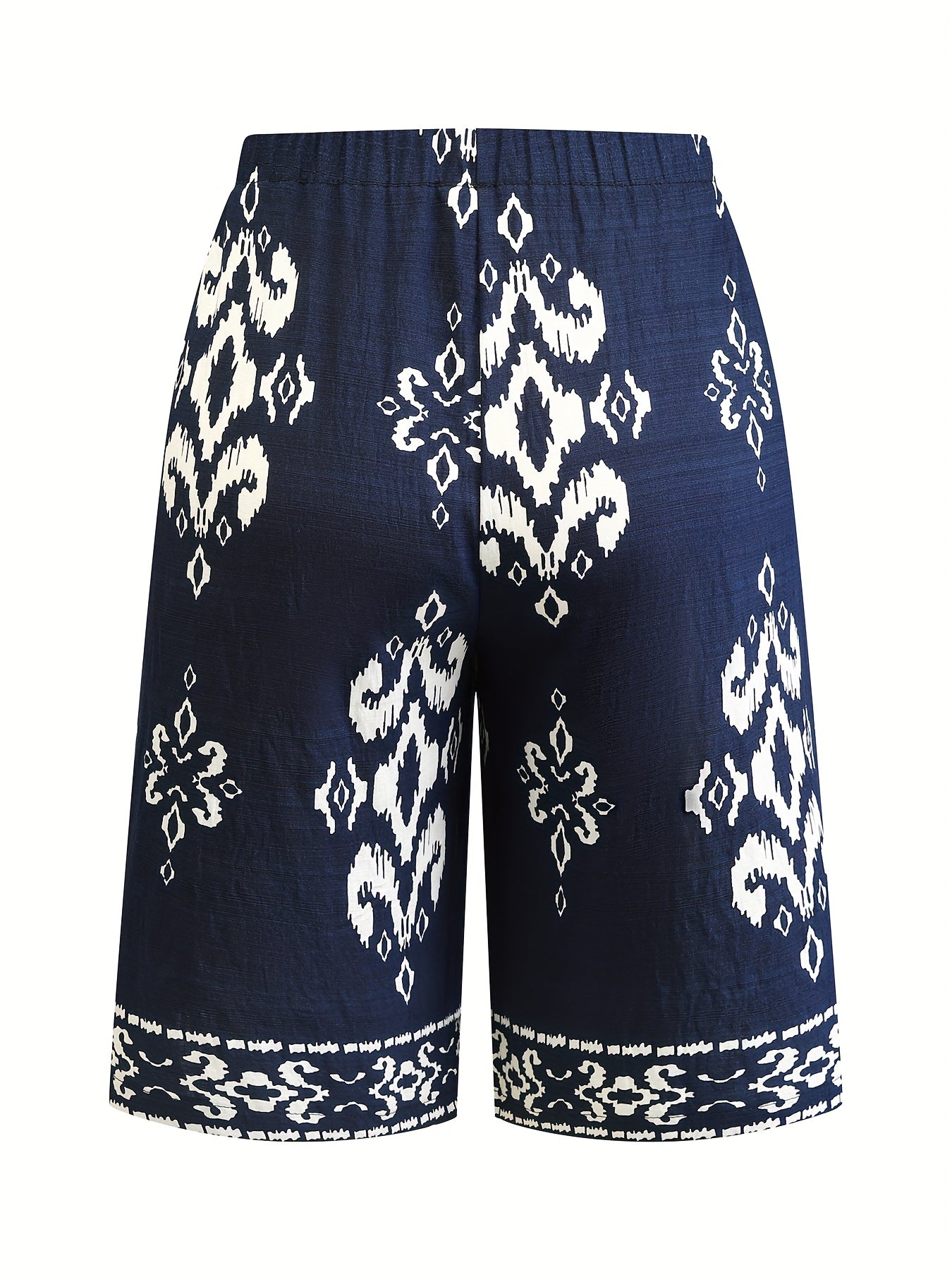 Широкие женские шорты макси с цветочным принтом Navy White, повседневные, летние, для пляжного отдыха