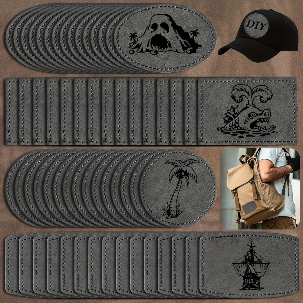 60 Pieces of Brown Leather Hat Patches with Adhesive for Hats Jackets and Backpacks