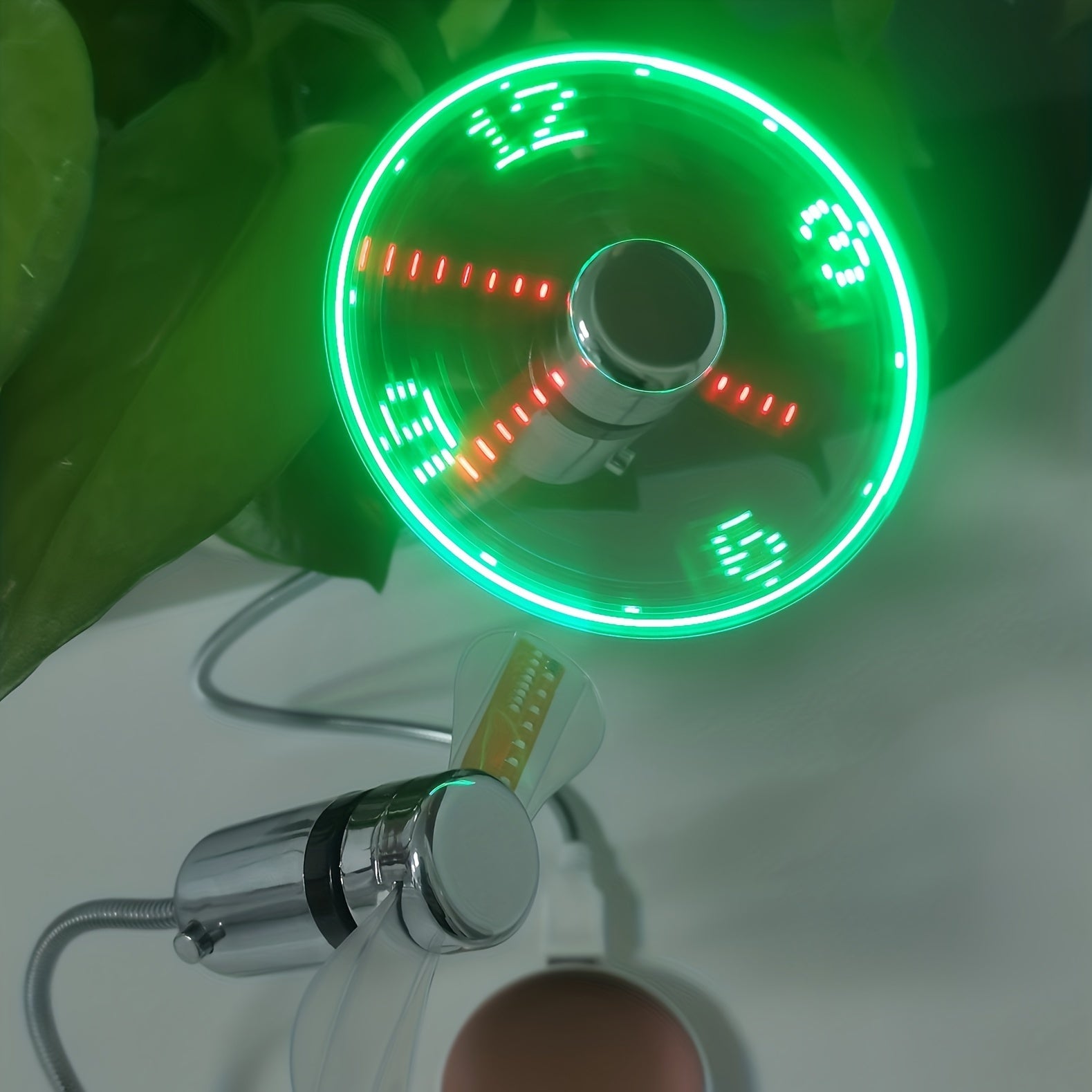 Portable USB LED Clock Fan with Metal Hose and Soft Blades for Desktop and Laptop Cooling