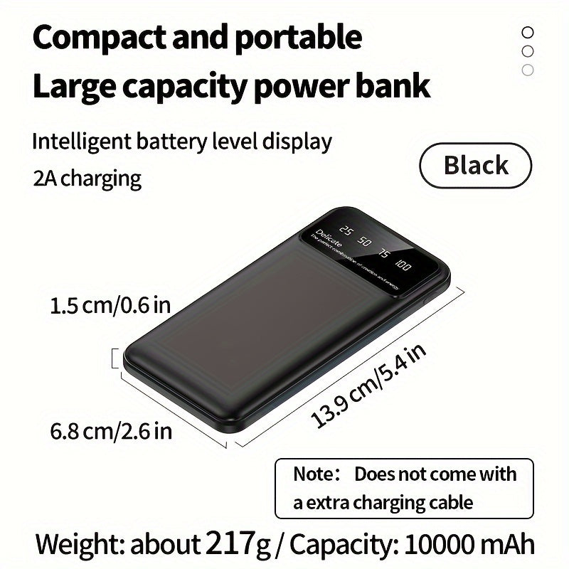 Портативный аккумулятор емкостью 20000mAh/10000mAh с LED-дисплеем, легкий и компактный. Совместим с устройствами iPhone/Android. Идеален для экстренных ситуаций.
