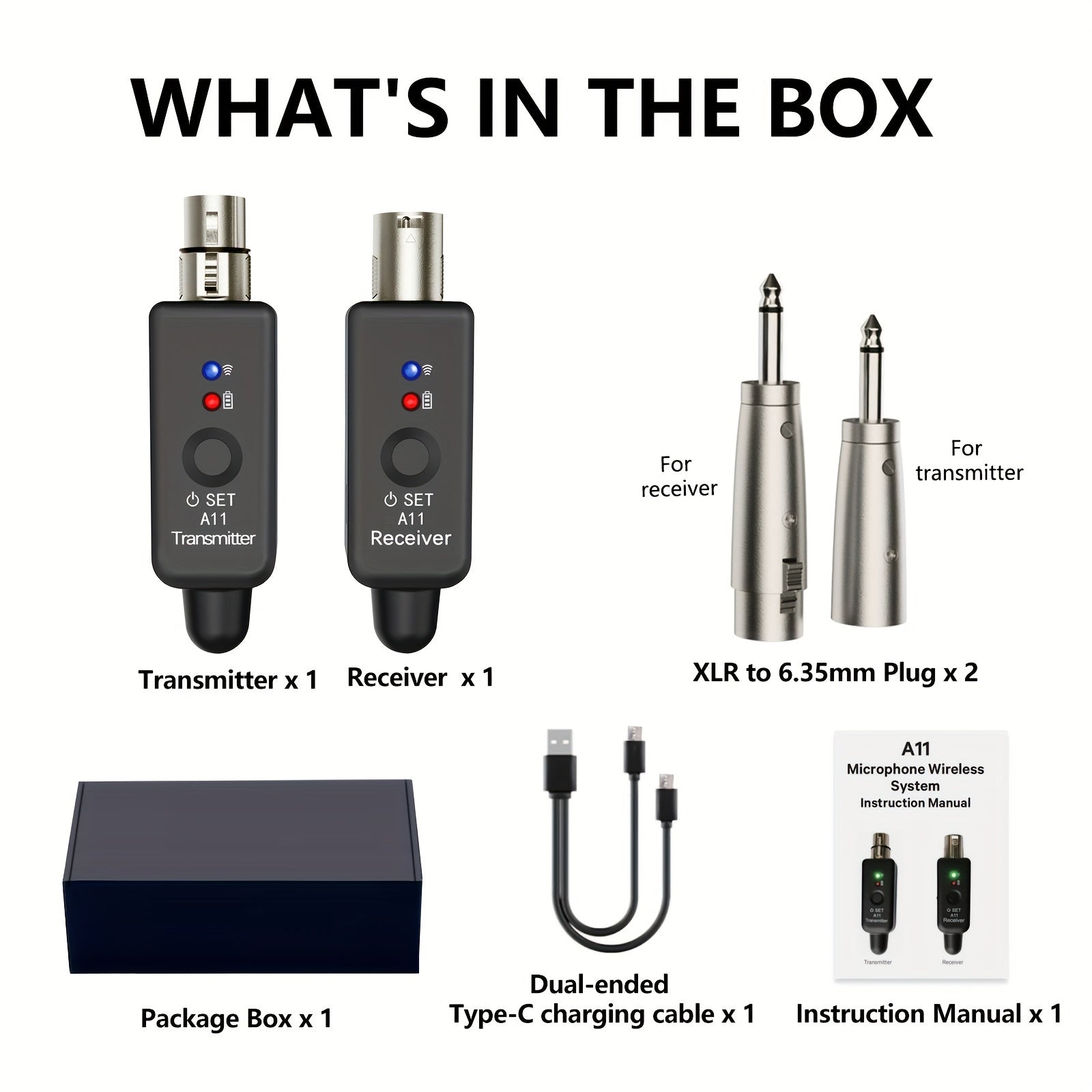 Wireless Microphone System 2.4GHz with XLR Adapter USB Rechargeable for Audio Mixing