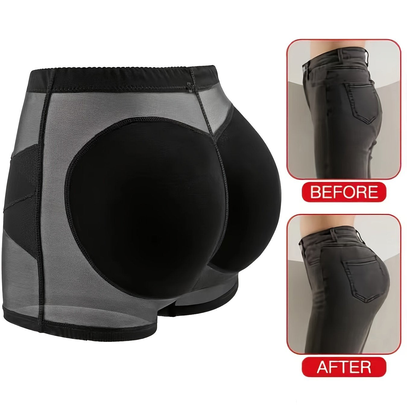 Women's Mesh Padded Control Panties Shorts for Lifted Backside Solid Color High Support