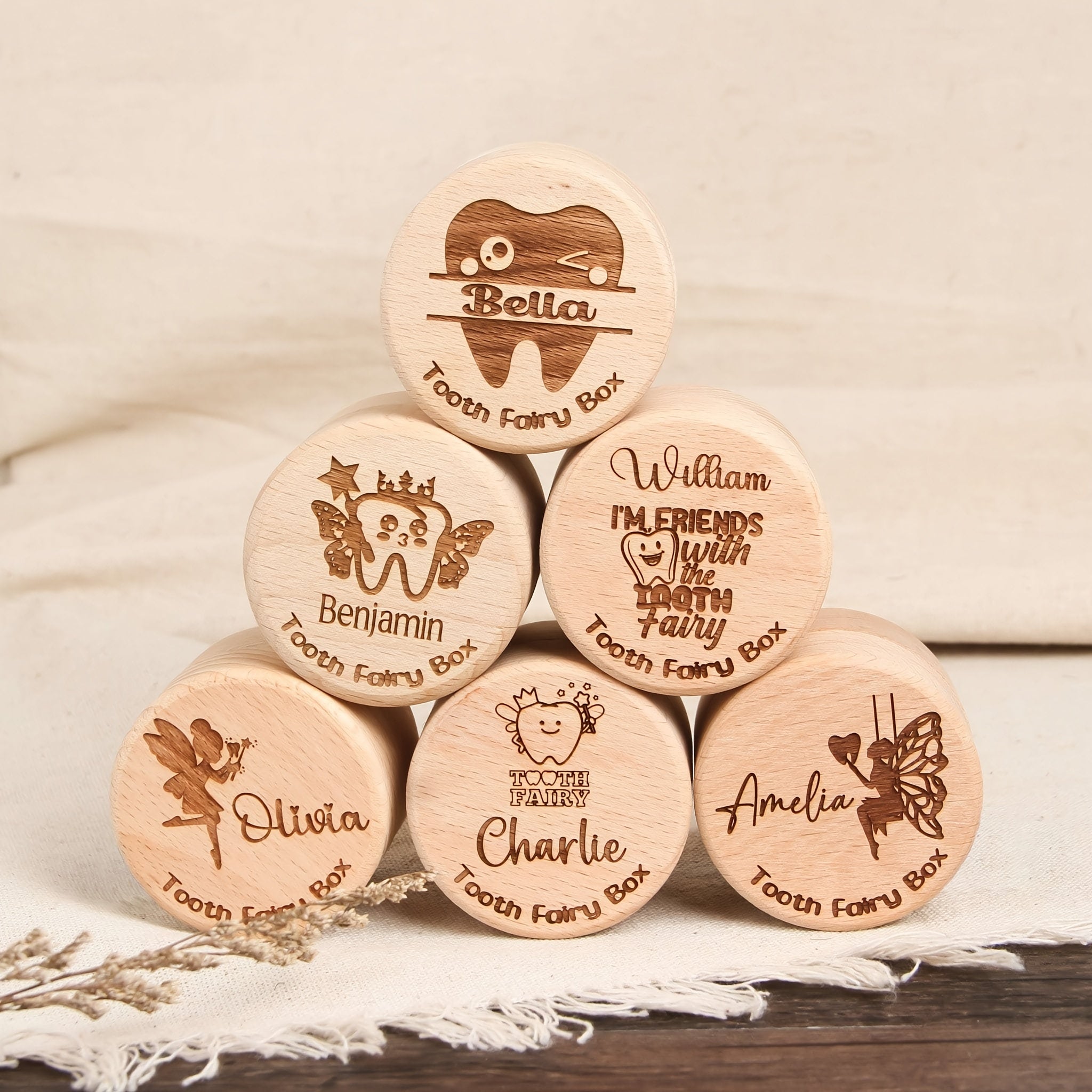 Personalized Wooden Tooth Fairy Box with Gift Box Baby Tooth Keepsake for Infants