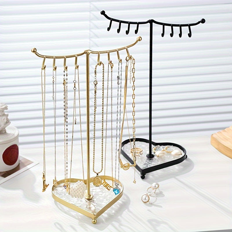 Soporte de bandeja de joyería en forma de corazón, organizador portátil de metal para collares, exhibidor