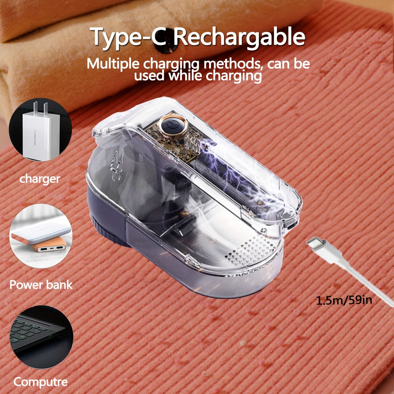 Rechargeable Electric Fabric Shaver with 3 Speeds and LED Display for Clothes and Upholstery