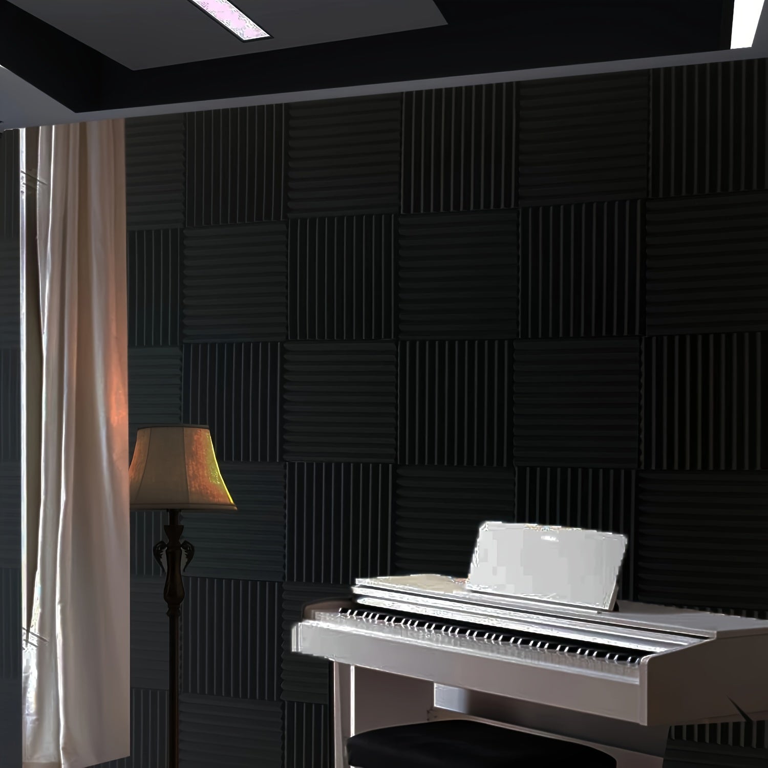 96 Pieces Black Acoustic Foam Wall Panels 30.48x30.48x6.35 cm Soundproof Wedge