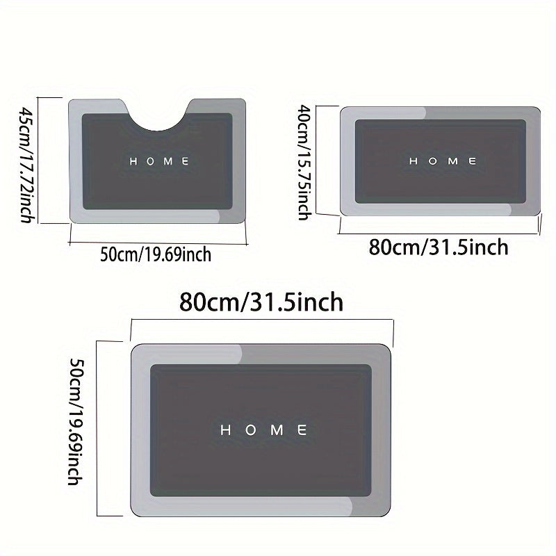 Bathroom Anti-Slip Mat Set 3 Pieces Diatom Mud Washable Wear-Resistant