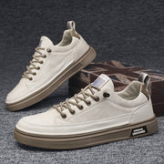 Men's Light Beige Casual Low-Top Sneakers with Elastic Laces PU Upper PVC Sole