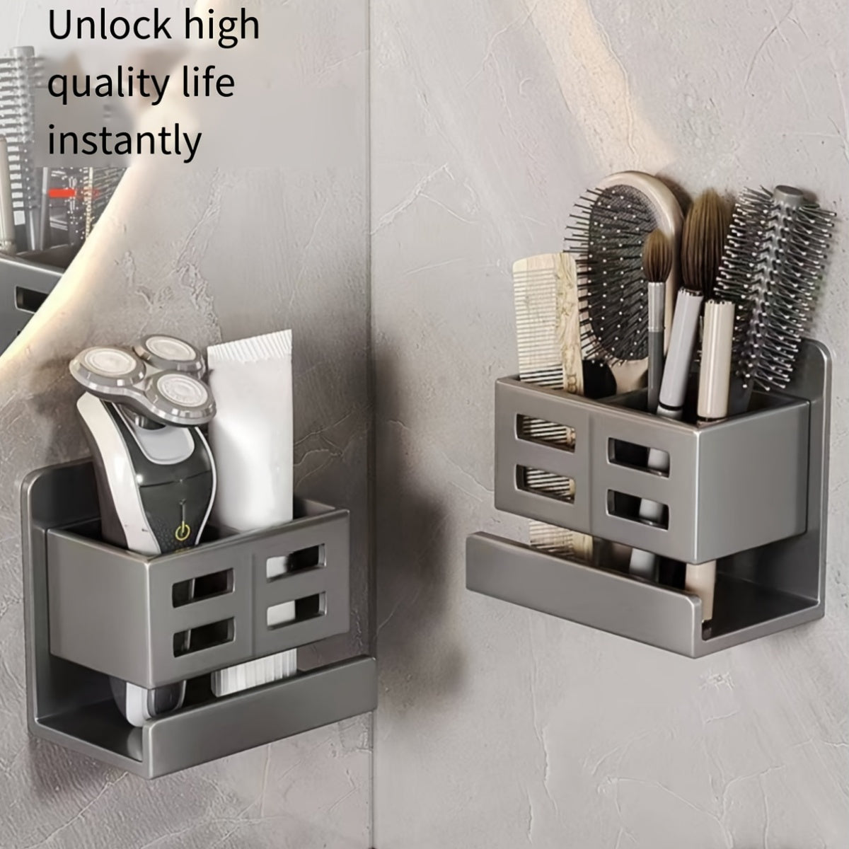 Bathroom Wall Organizer with Storage Cylinder for Combs Toothbrush and Razor