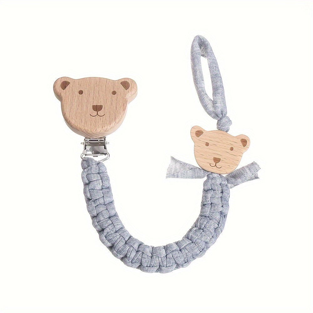 Child Safety Strap Nylon Braided Anti-Loss Strap with Wooden Cartoon Clip for Kids