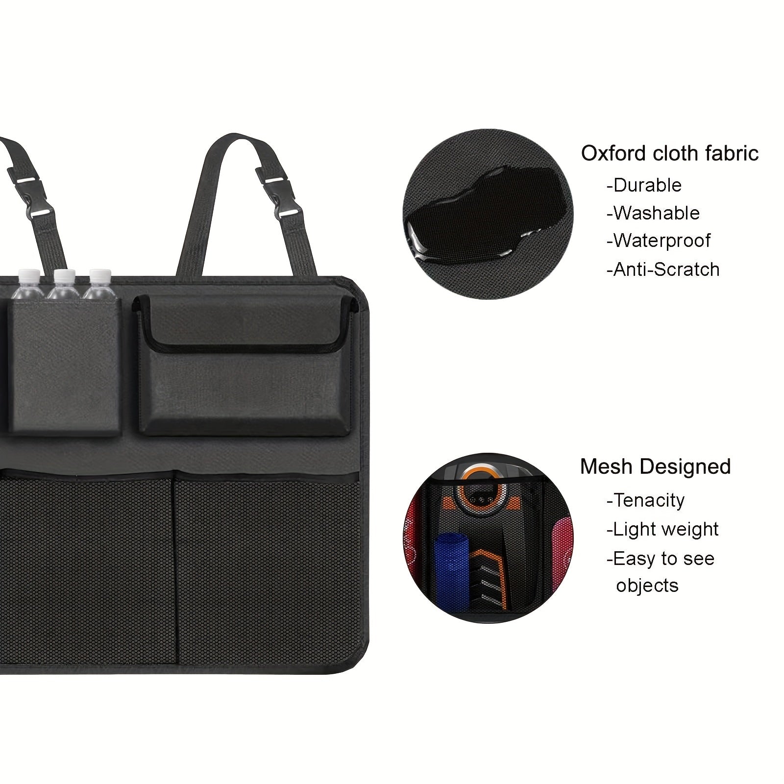 SUV yuk mashinasining bo'sh joyini tejash uchun 8 ta katta saqlash sumkasi bilan avtomobil bagajini tashkil etuvchi.