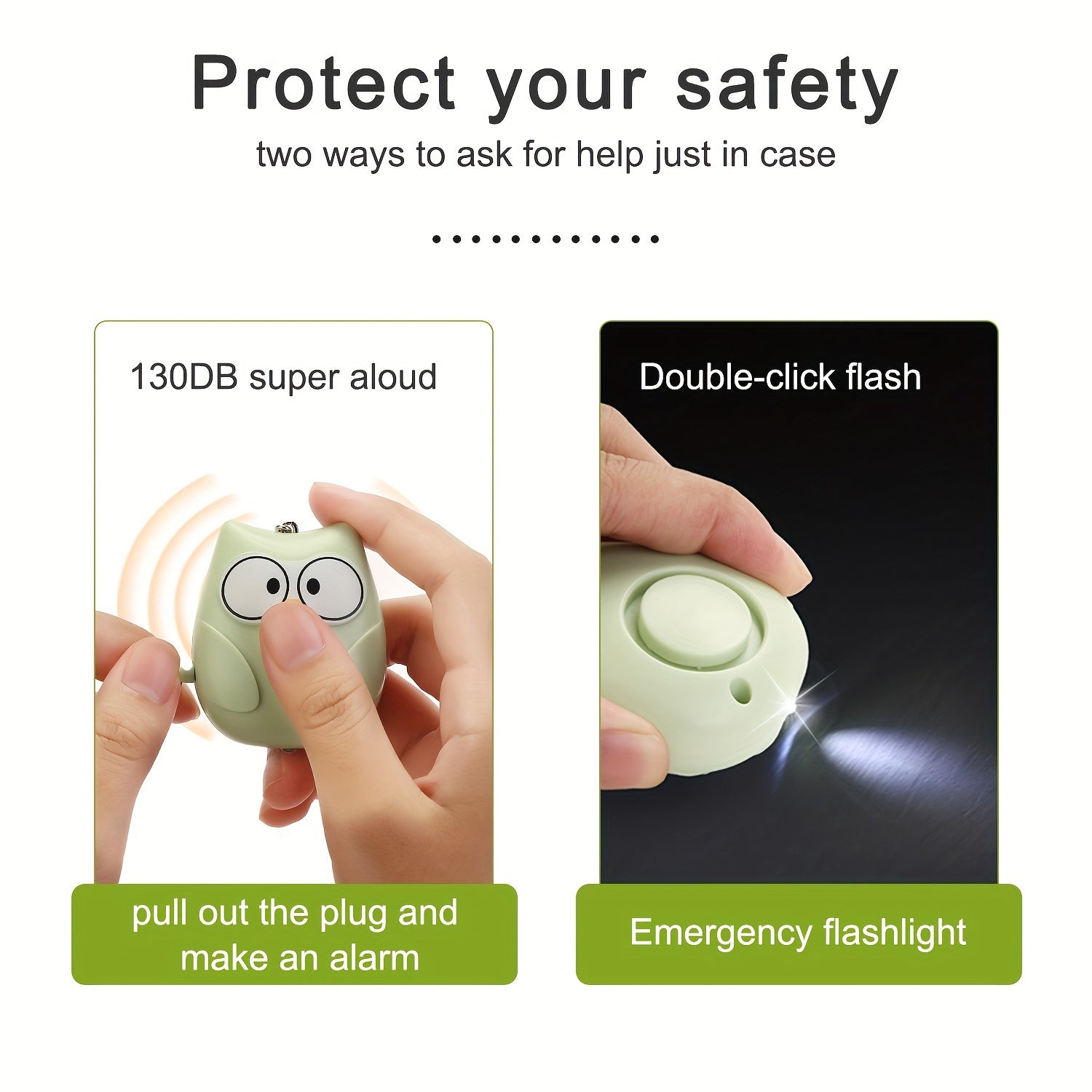 Cute Owl Personal Alarm 130dB Loud Siren LED Light Battery-Powered Safety Device