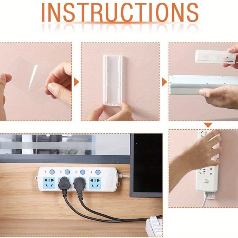 8pcs Wall-Mounted No-Drill Socket Holder Self-Adhesive Cable Organizer for Kitchen and Home Office