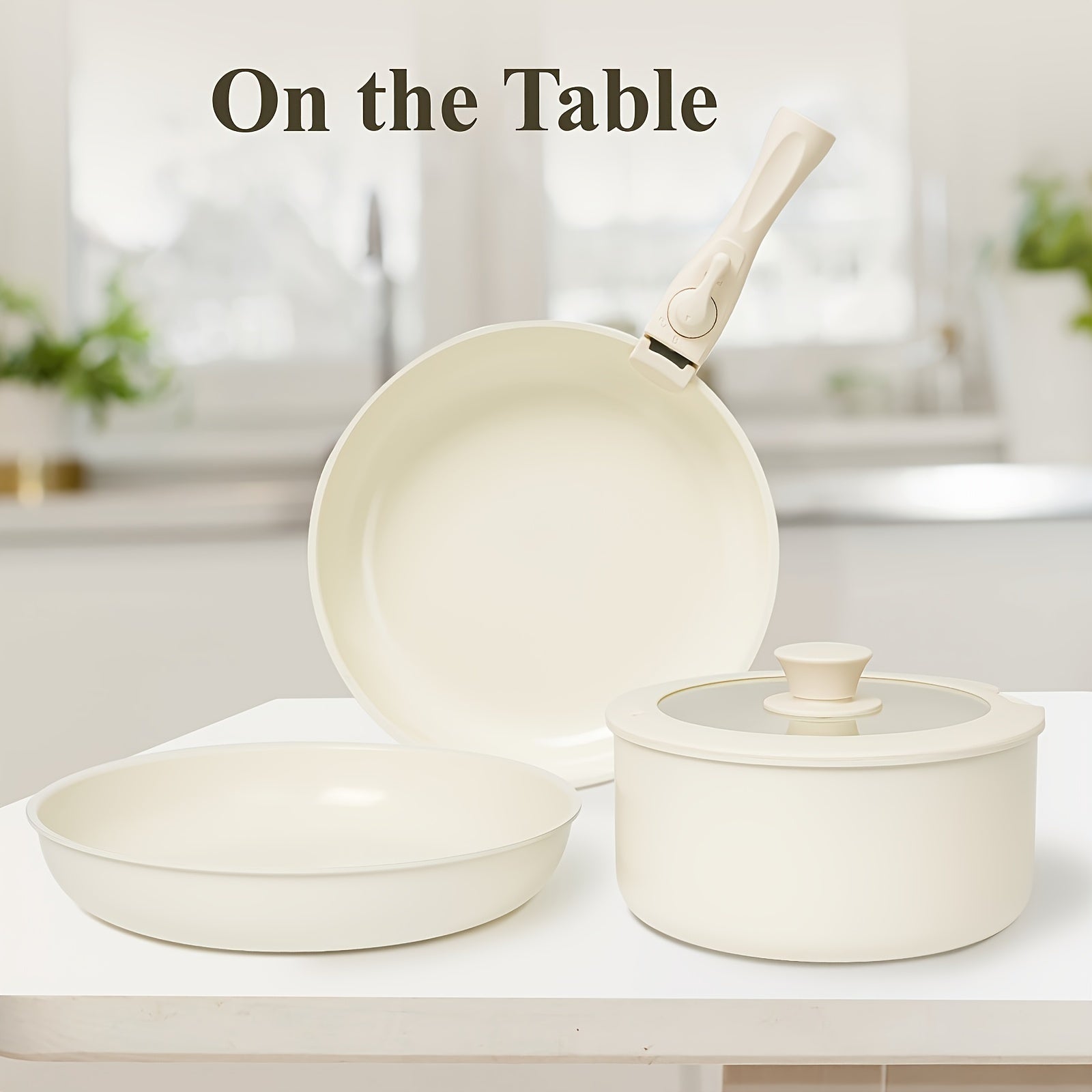 Juego de utensilios de cocina de aluminio antiadherente de 5 piezas con mangos removibles para todo tipo de cocinas