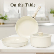 Juego de utensilios de cocina de aluminio antiadherente de 5 piezas con mangos removibles para todo tipo de cocinas