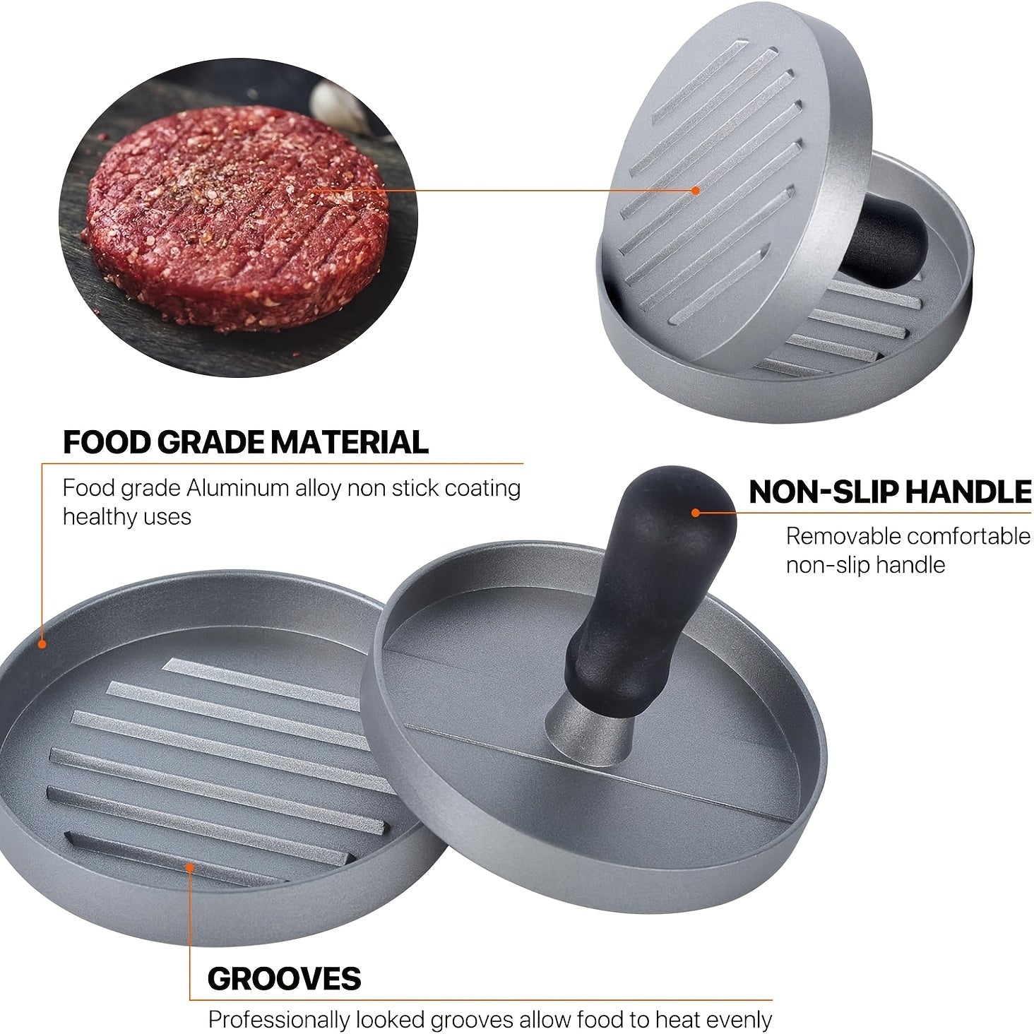 Food-Grade Aluminum Burger Press with Non-Stick Surface 11.7cm Diameter