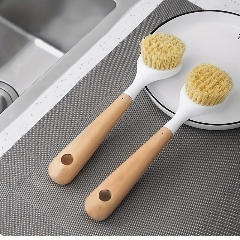 Bambuk tutqichli va mustahkam choʻtkilar bilan uzun tutqichli idish choʻpqi, oshxona tozalash uchun oq