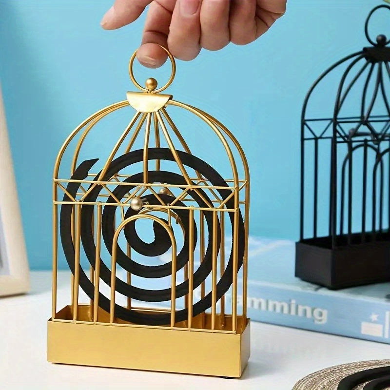 Metal Mosquito Coil Holder with Hanging Bird Cage Design for Indoor Outdoor Use