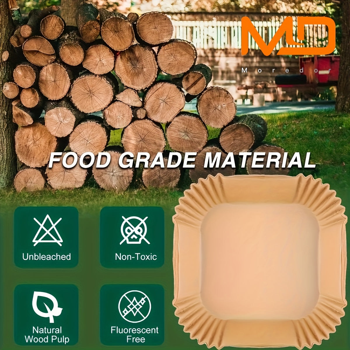 Square Disposable Parchment Paper Liners for Air Fryer Baking Roasting Microwave