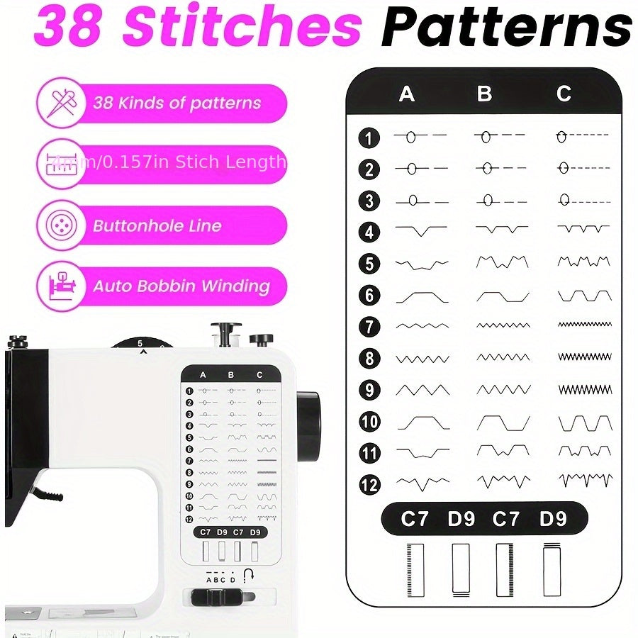 Portable European Regulation Sewing Machine with Foot Pedal for Beginners White