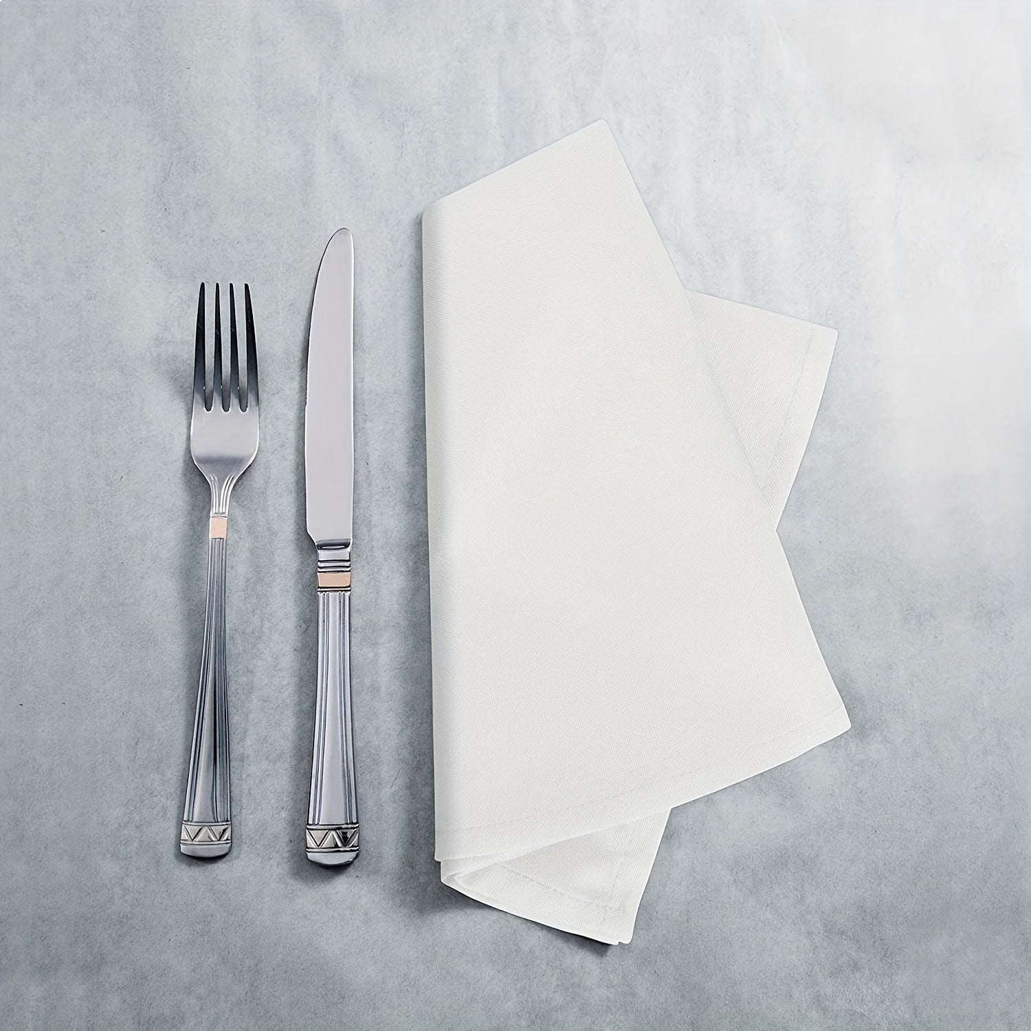 White Polyester Square Napkins Oversized Double Folded Hemmed Edges Set of 12