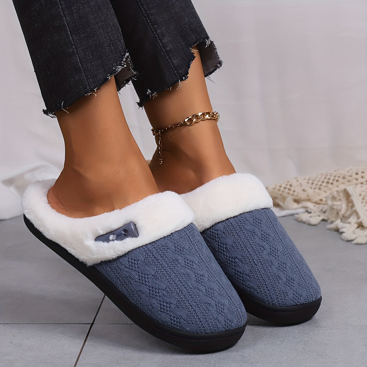 Women's Warm Plush Indoor Slippers, Non-slip Cozy Soft Sole Slides