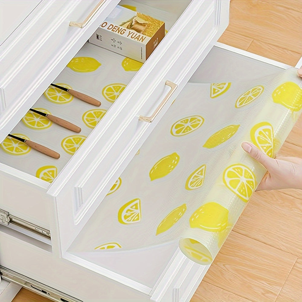 Water-Resistant Lemon Pattern Shelf Liner Non-Slip Washable Reusable 29.97cm x 149.86cm
