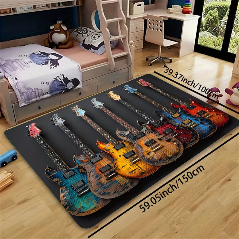 Yorqin Elektr gitar naqshli gilam 8mm qalinlikda, sirpanmaydigan, yuviladigan pol mato