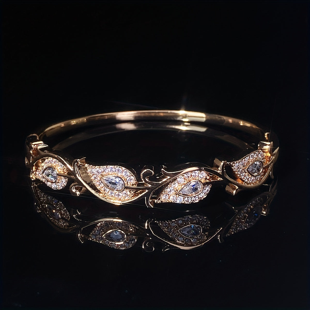 Copper Bracelet for Women with Peacock Feather Design and Cubic Zirconia