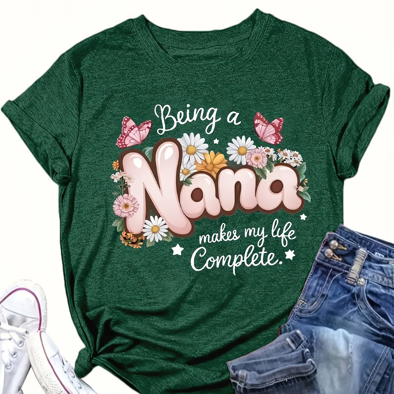 Women's Graphic T-Shirt Pink Floral Casual Loose Fit Summer Autumn Top