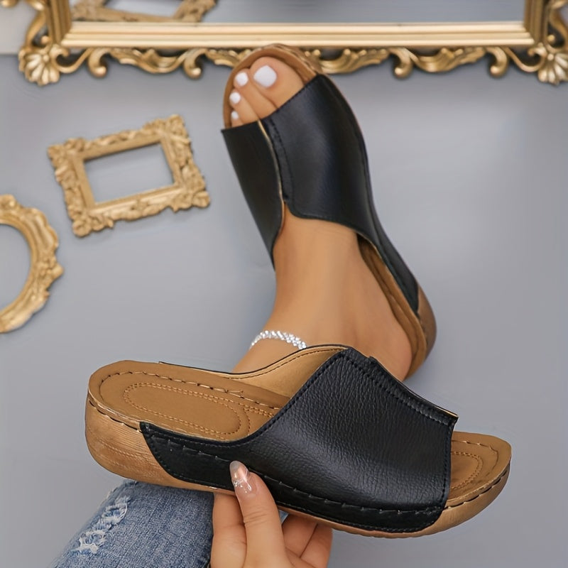 Women's White Slide Sandals with Thick Sole, Open Toe Summer Shoes