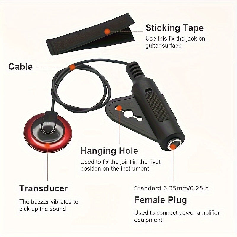 Professional Piezoelectric Contact Pickup for Acoustic Guitars Ukuleles Harps and Banjos Red Black