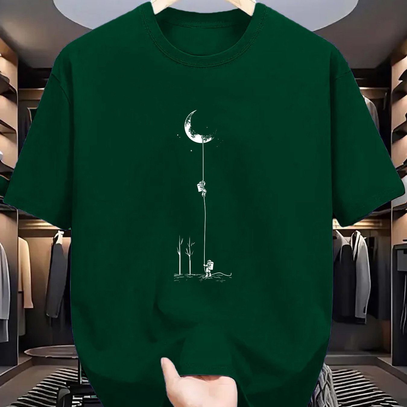 Men's Moon Landing Graphic T-Shirt Polyester Crew Neck Summer Casual Street Style Available in Black Burgundy Green Blue Grey