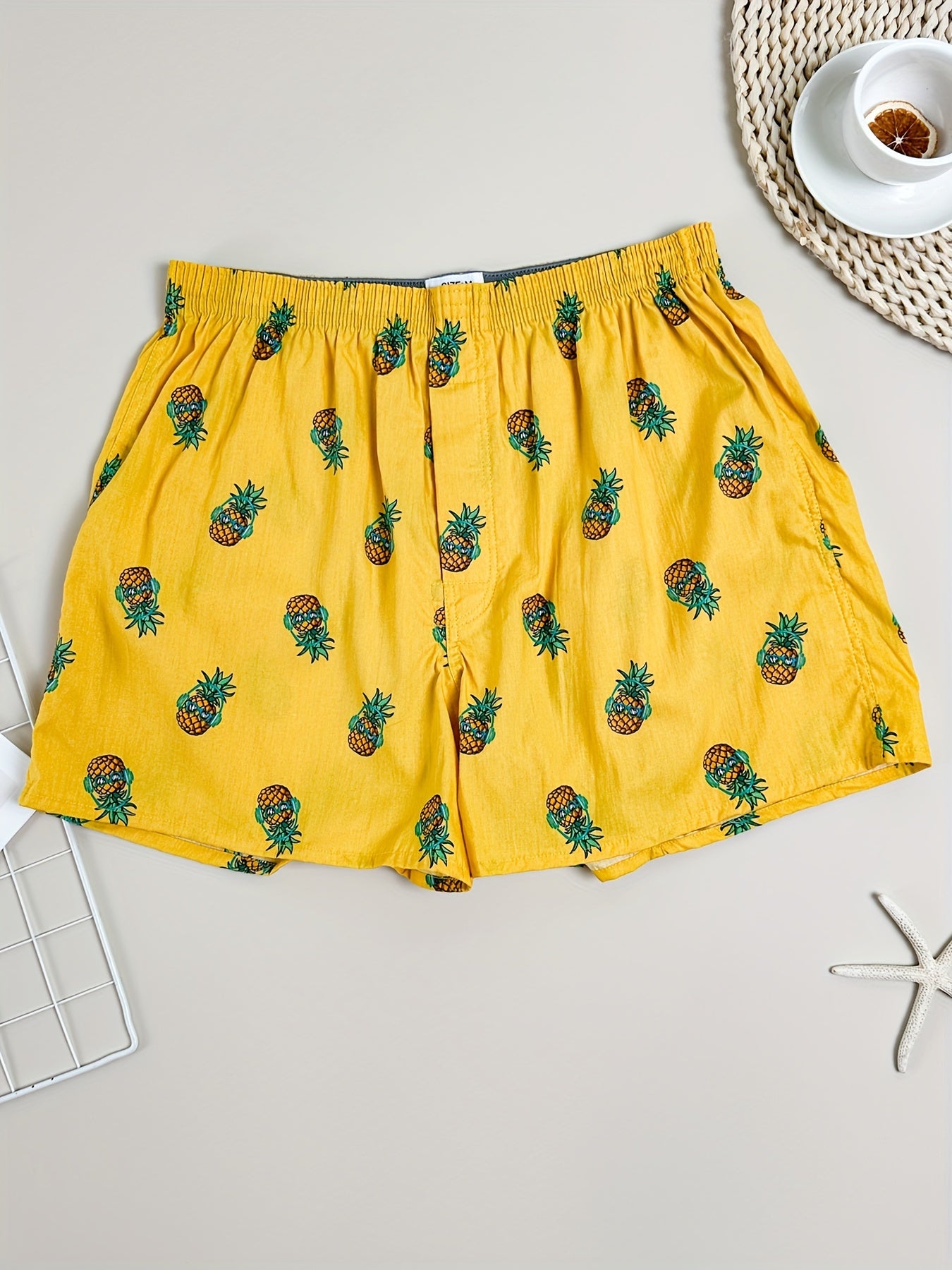 Men's Cotton Boxer Briefs with Fruit Print Breathable Comfortable Casual Underwear