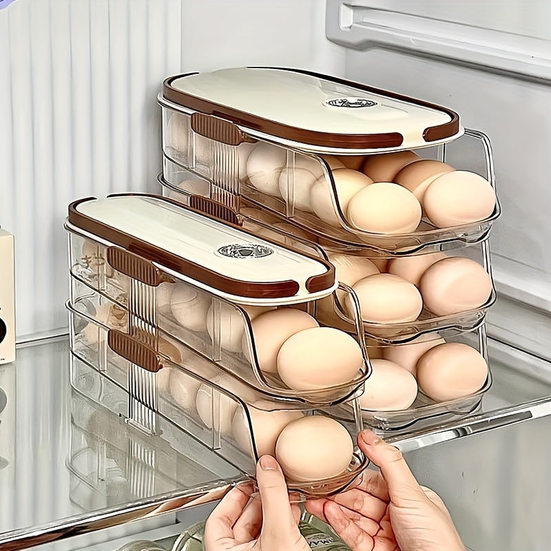Organizador de bandeja para huevos de nevera dispensador de ahorro de espacio de múltiples capas de almacenamiento de cocina
