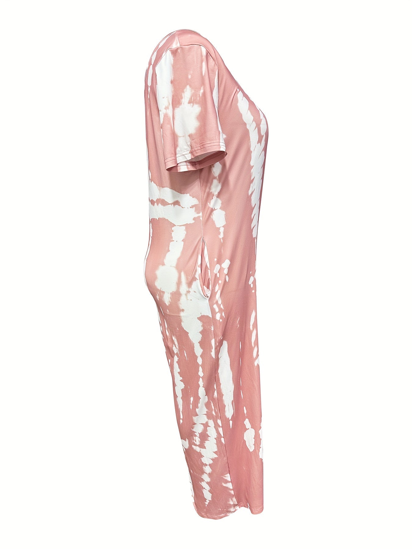 Plus Size Stripes Print Crew Neck Jumpsuit Casual Short Sleeve Loose Pockets