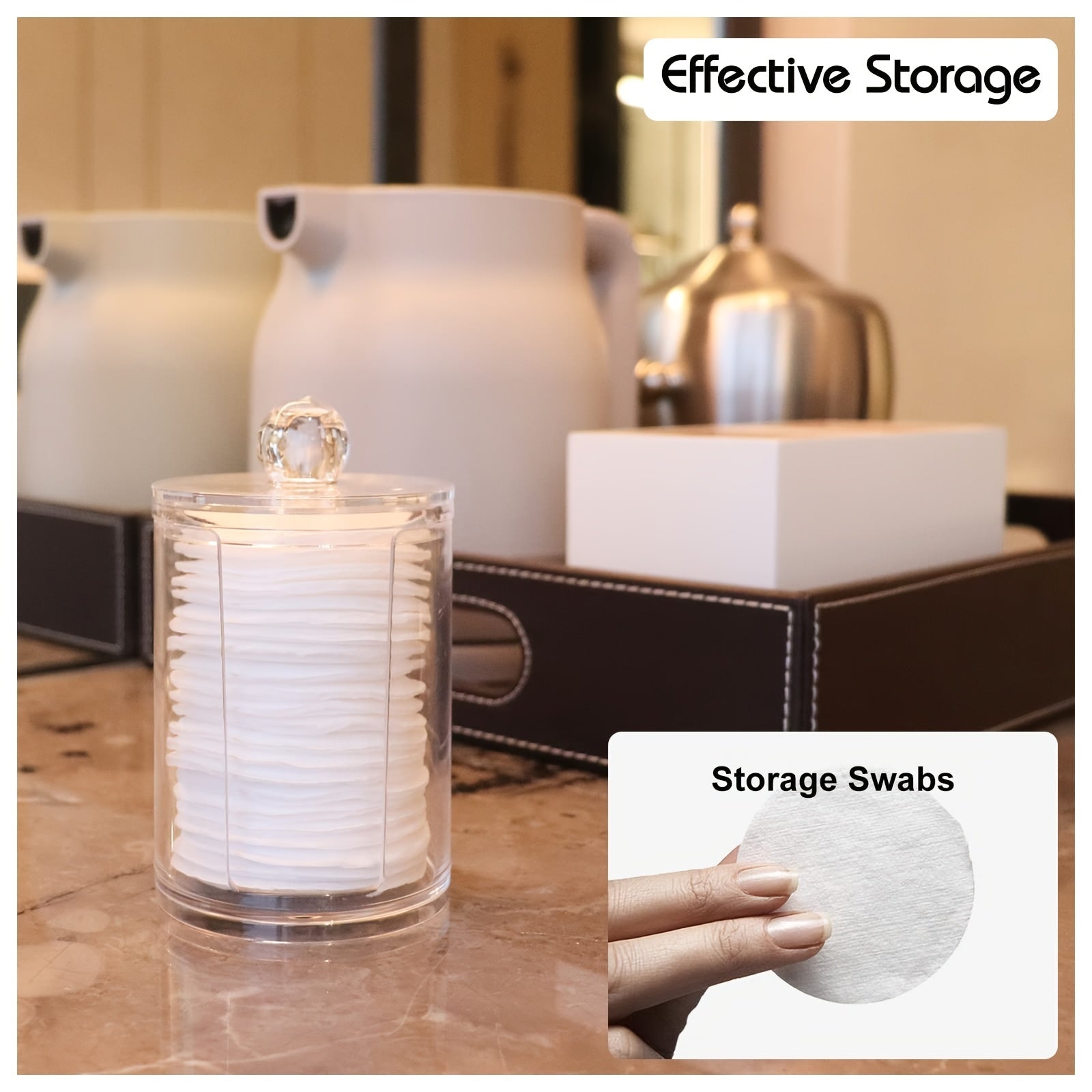 Acrylic Qtip Dispenser with Lid for Bathroom or Makeup Pads 11cm x 7cm