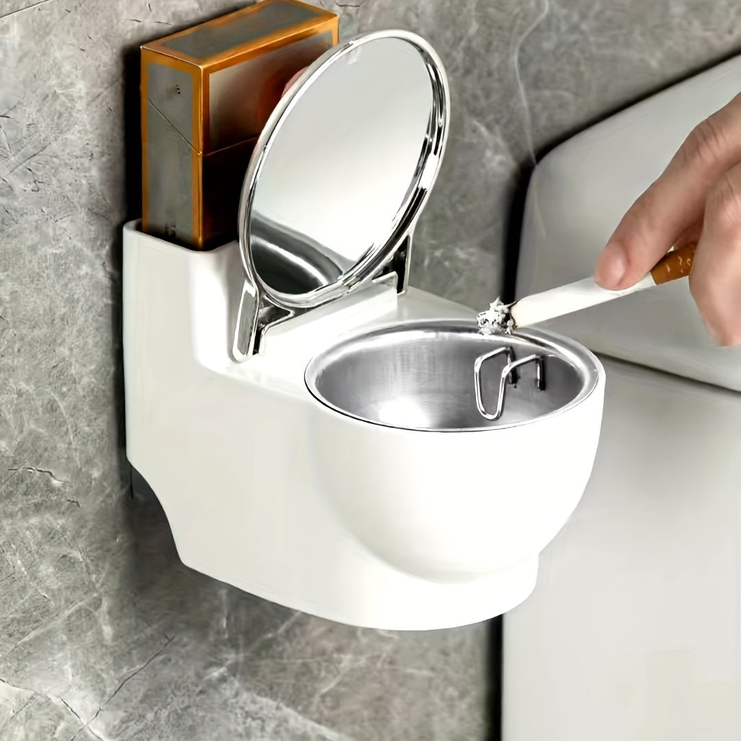 Cenicero de metal y plástico de doble uso con tapa para salón o baño, a prueba de polvo y elegante