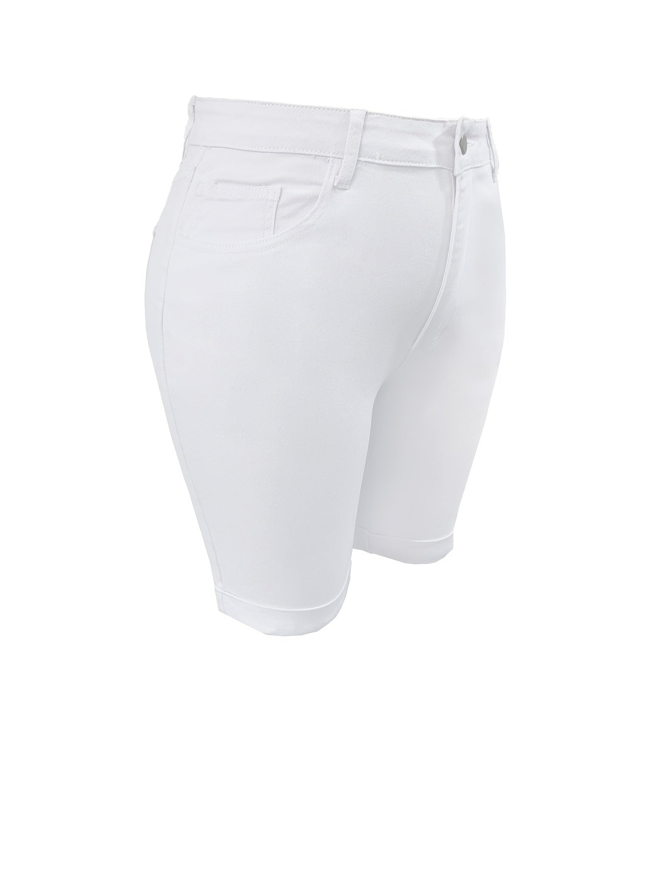 Ayollar uchun denim yuqori bel shortlari, elastik, to'rt fasl uchun, ko'k, katta